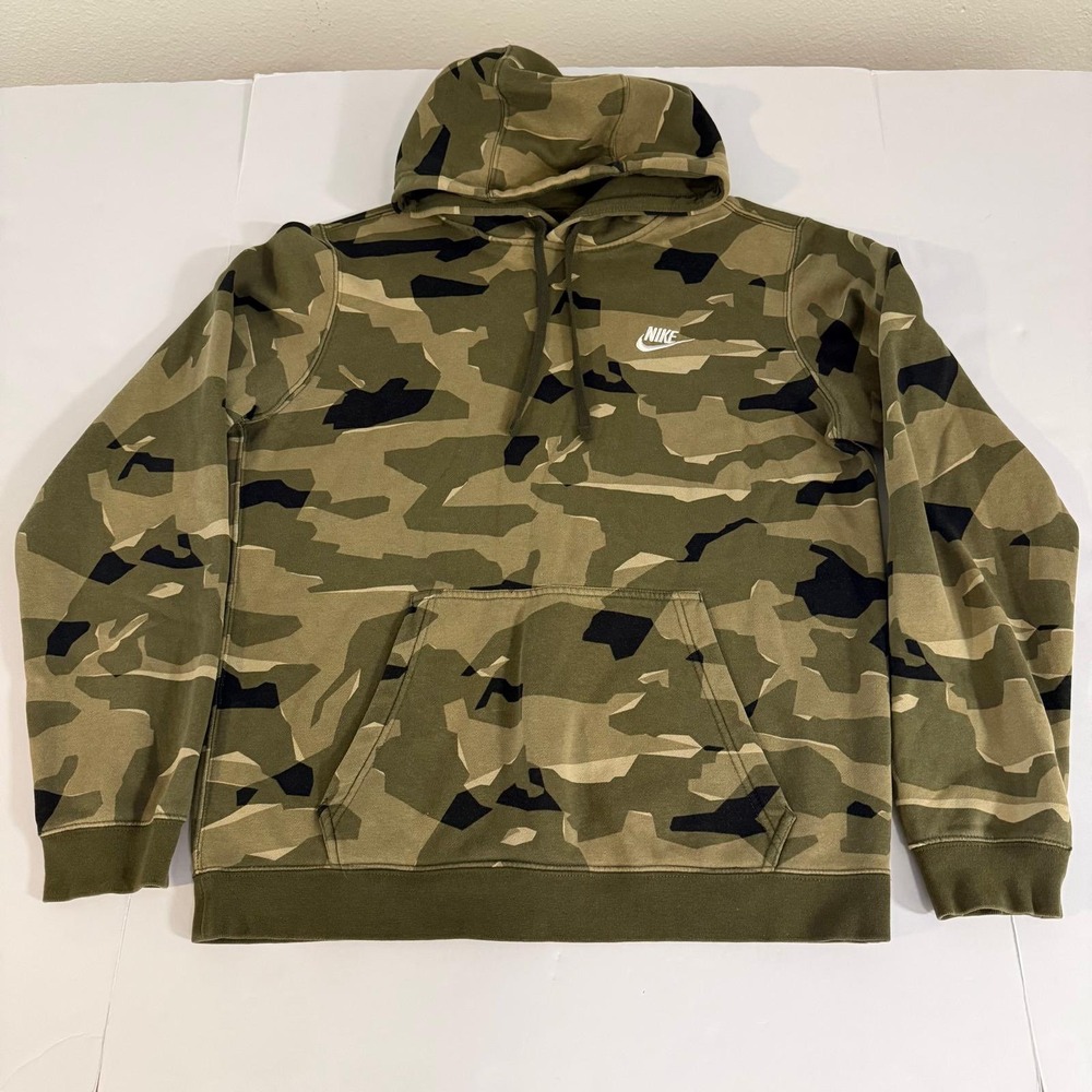 Nike Mens Sportswear Club Fleece Camo Hoodie Green Size M